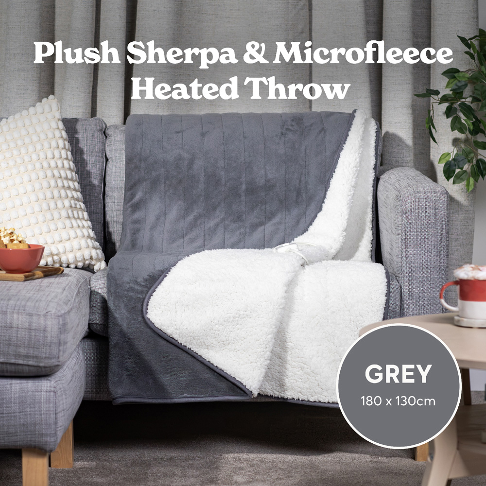 Russell Hobbs Grey Sherpa and Microfleece Heated Throw with Controller 130 x 180cm Image 3