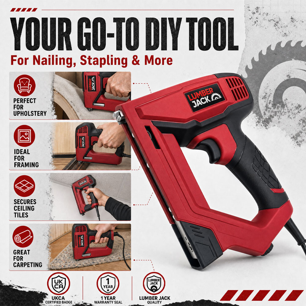Lumberjack TAC18G 230V Red Upholstery Framing Carpet Nailer Stapler Image 2