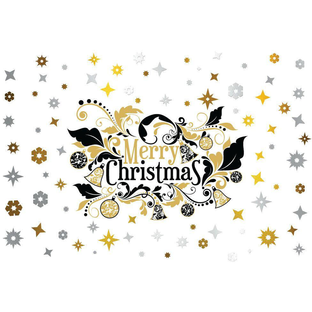 Walplus Elegant Merry Christmas with Metallic Snowflakes Self Adhesive Wall Sticker 121 Piece Image 2