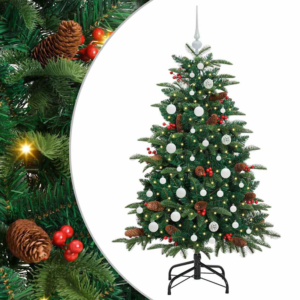 vidaXL Pre-Lit Warm White LED and White Baubles Green Artificial Christmas Tree with Stand 5ft Image 7