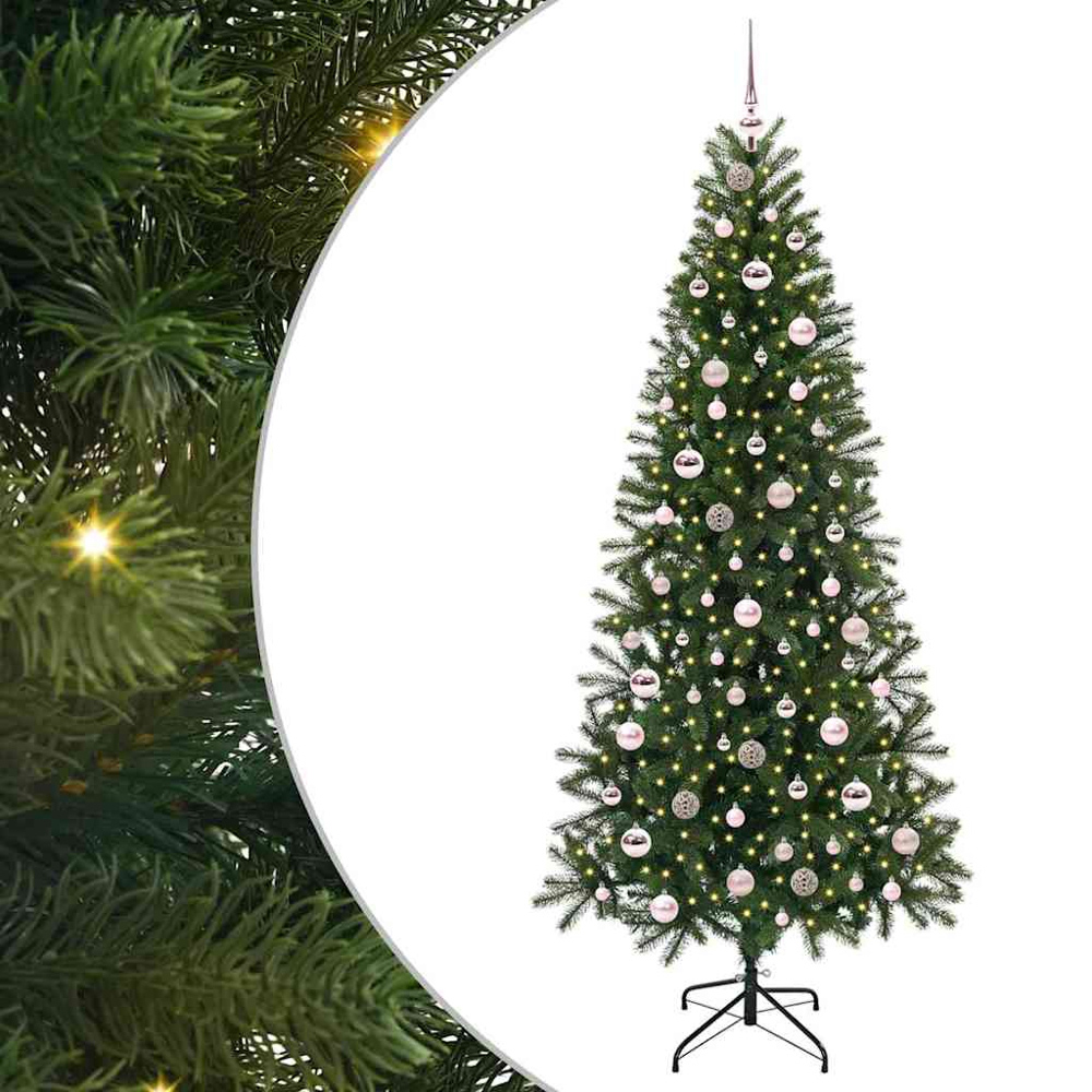 vidaXL Pre-Lit Pink Baubles Green Artificial Christmas Tree 7ft Image 2
