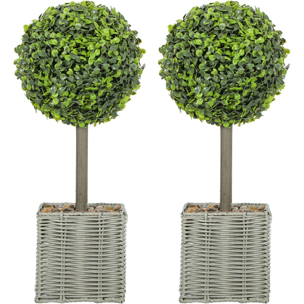 HOMCOM Green Boxwood Topiary Ball Artificial Plant Pot with Pebbles 50cm 2 Pack Image 1