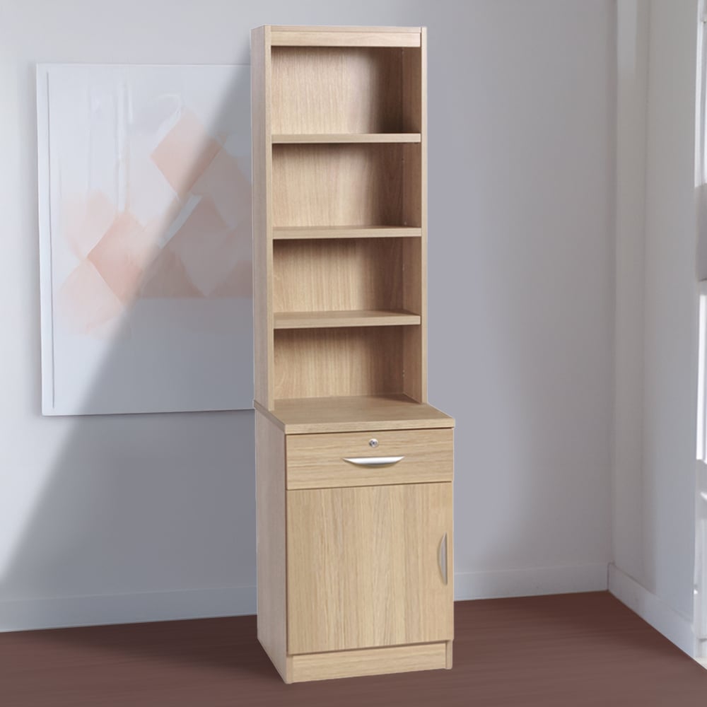 R White Cabinets Single Door Single Drawer 4 Shelf Brown Cupboard with Hutch Image 1