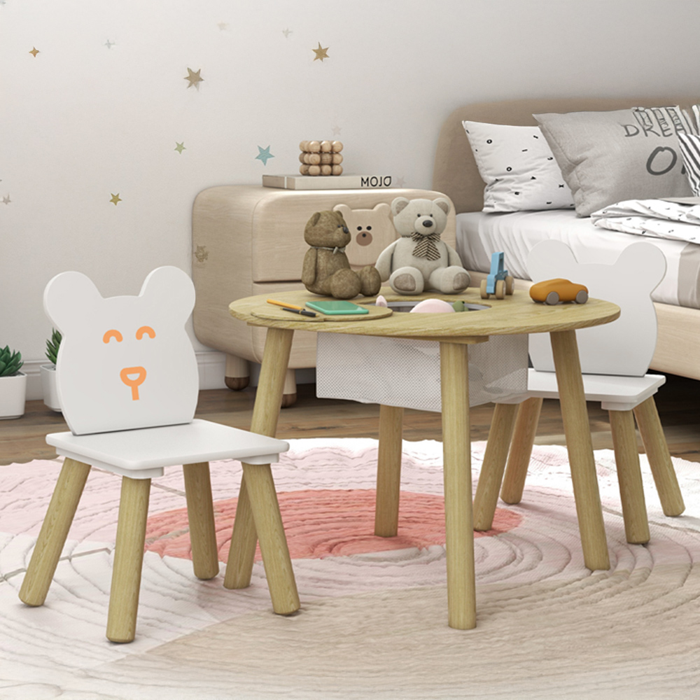 AIYAPLAY 2 Seater Kids Table and Chair Set with Centre Mesh Bag Image 1