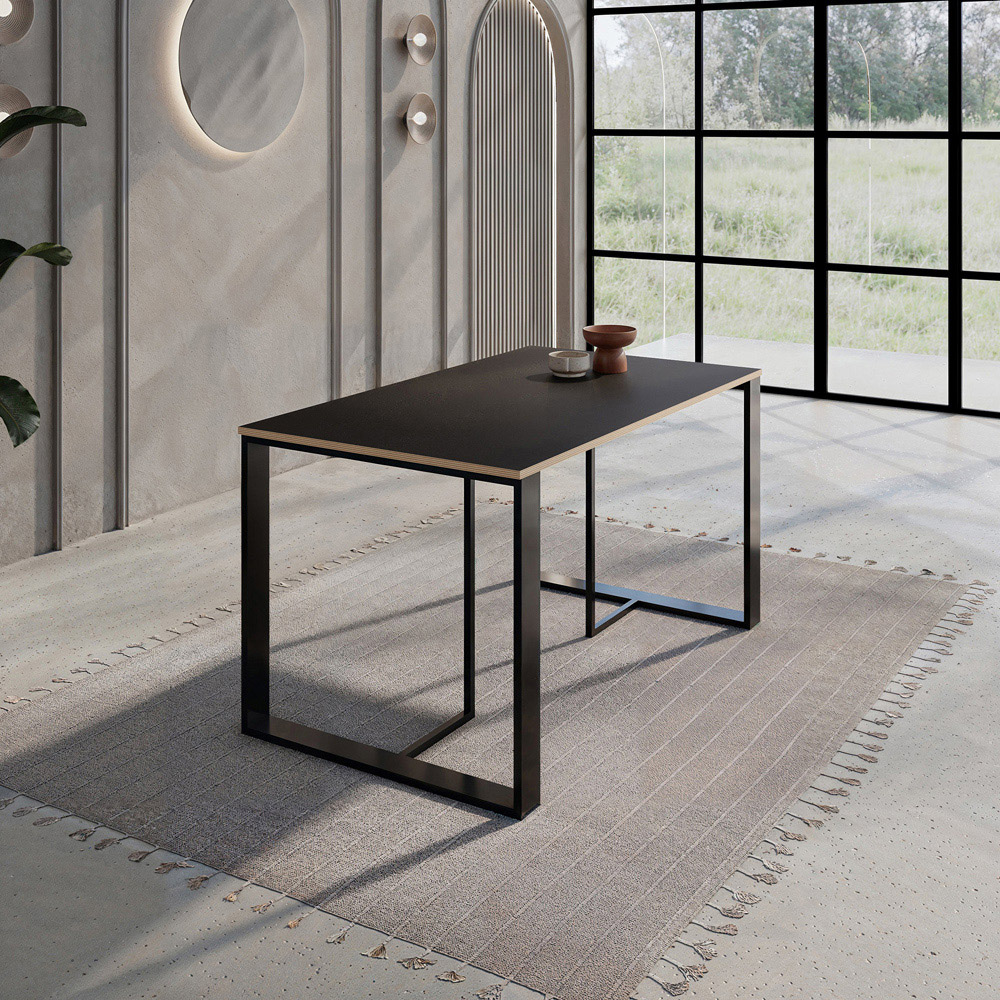 Decortie Lenora Dining Table with Metal Legs Black Wood and Black Image 2