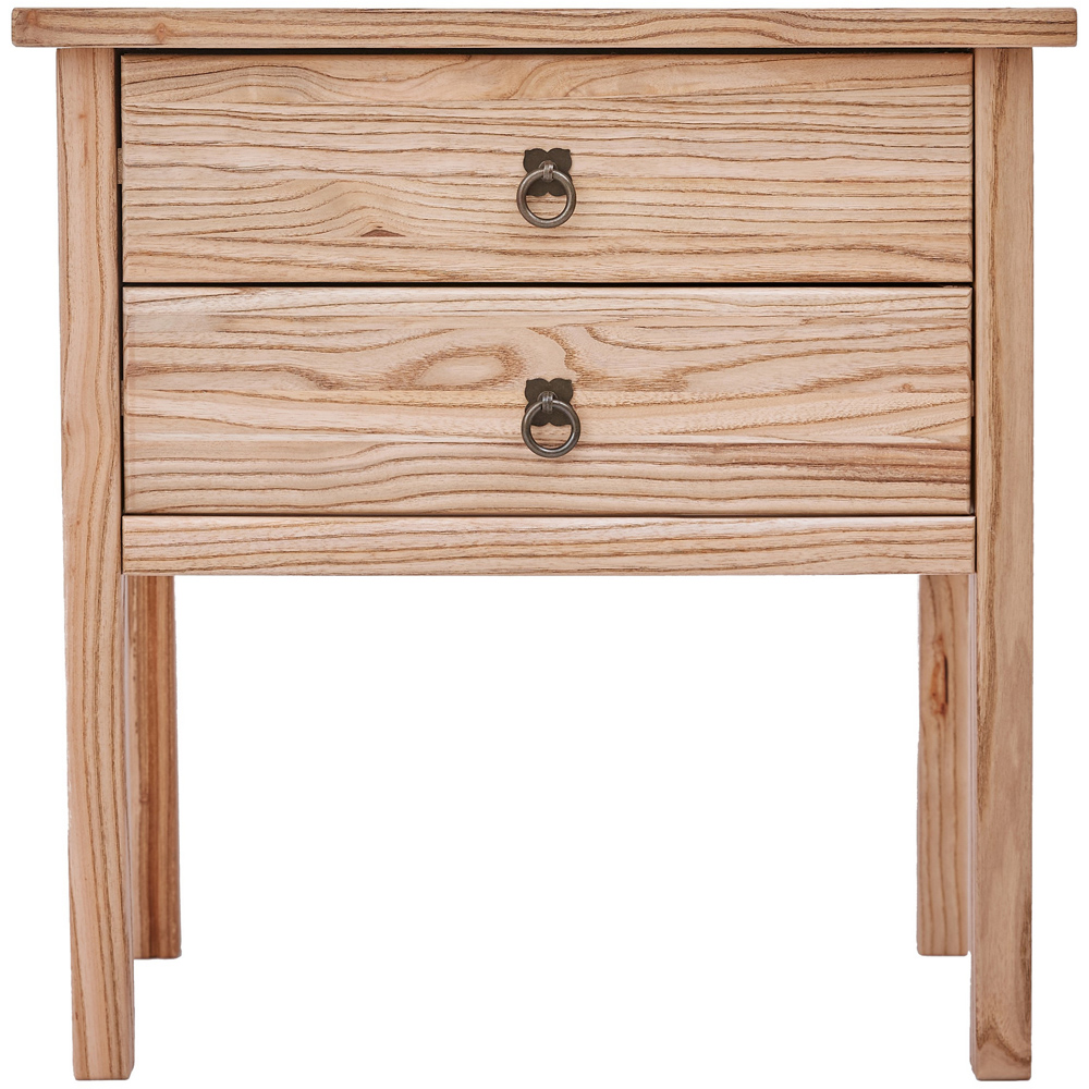 Montese 2 Drawer Light Wood Bedside Table with Ring Handle Image 2
