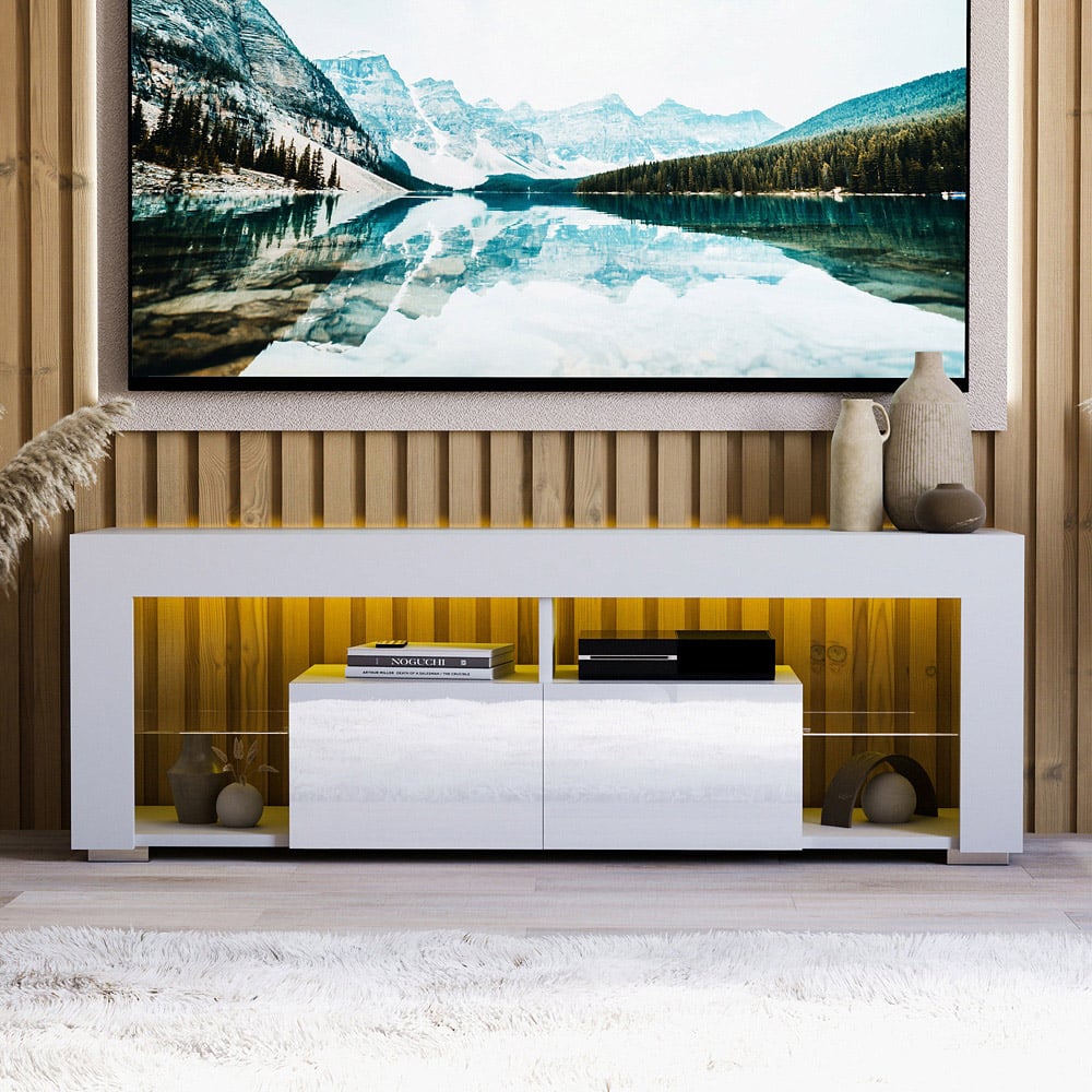 Vida Designs Luna 2 Drawer 2 Shelf White LED TV Unit Image 4