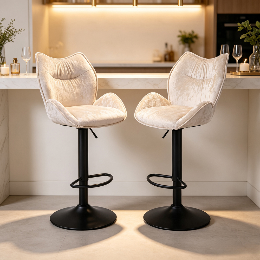 Living and Home Set of 2 Beige Adjustable Bar Stool with Armrest and Footrest Image 7