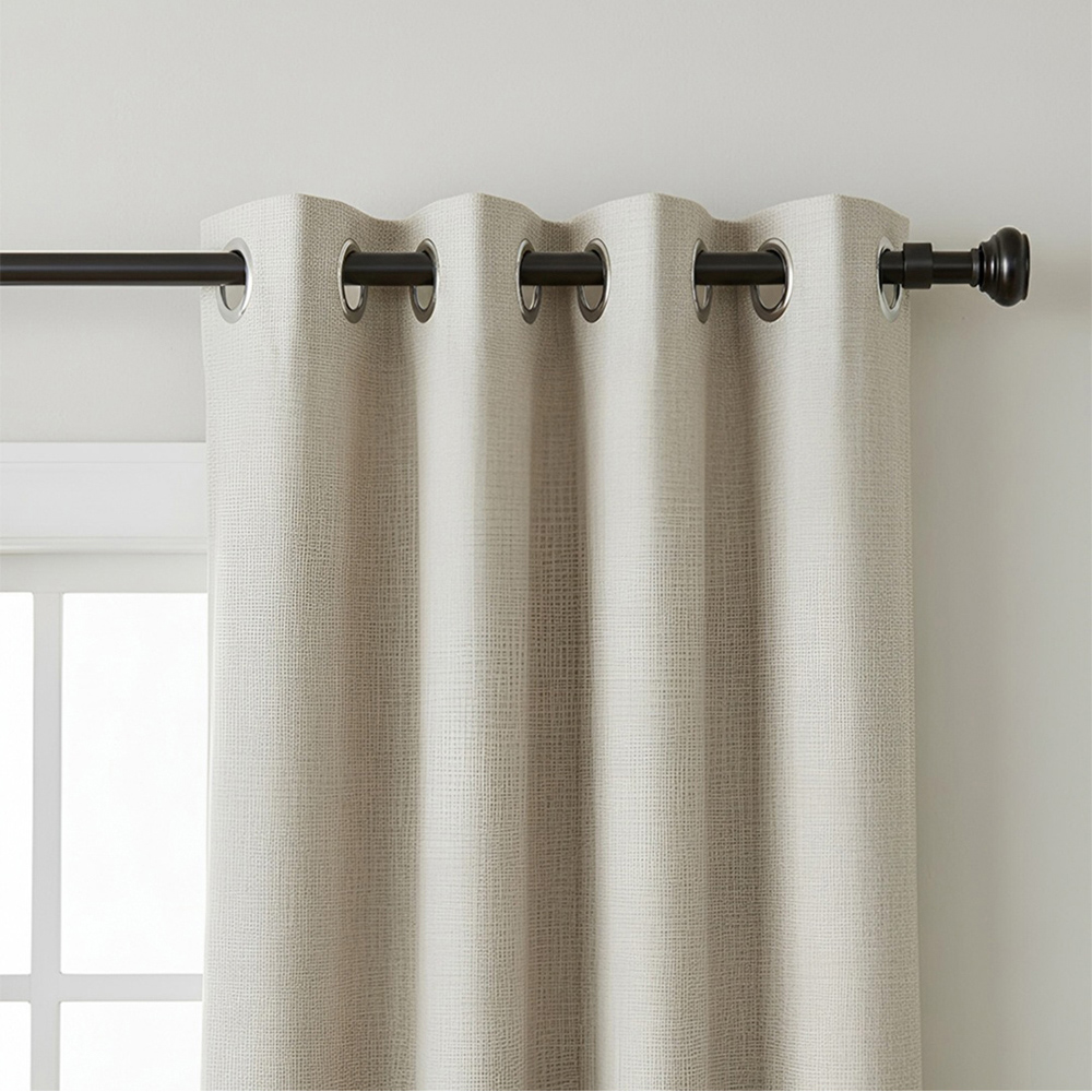 Living and Home 71-122cm Glossy Black Telescopic Curtain Pole with Brackets and Round Finial Image 7