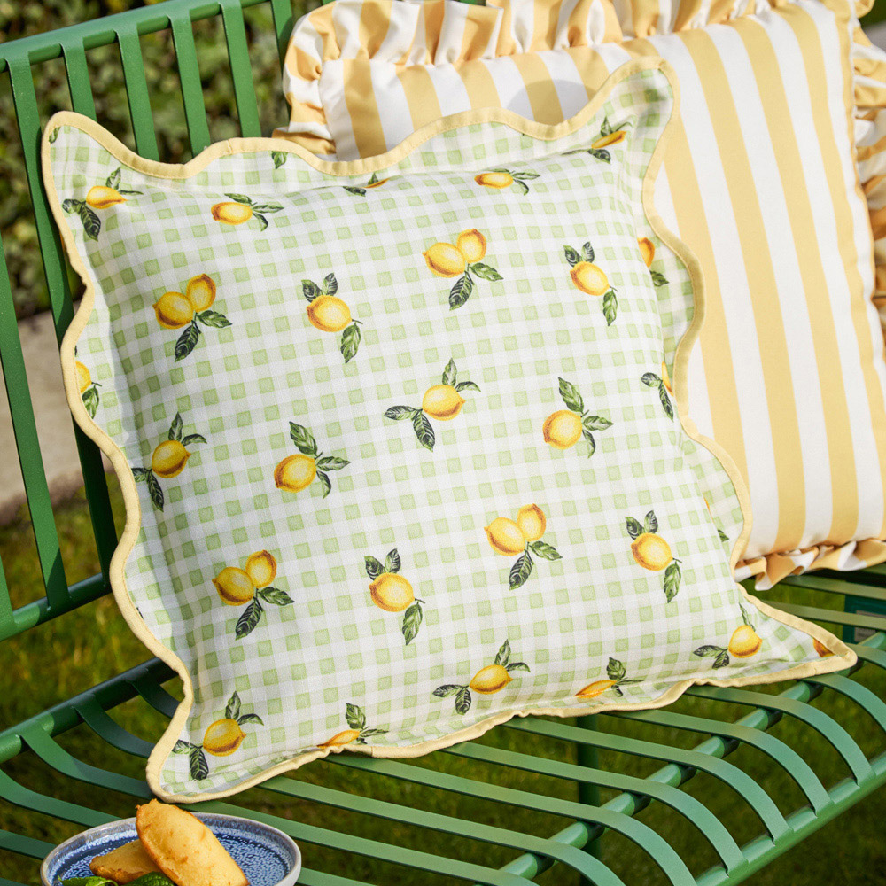Furn Fruits Green Lemons Gingham Check Cushion 45 x 45cm Image 2