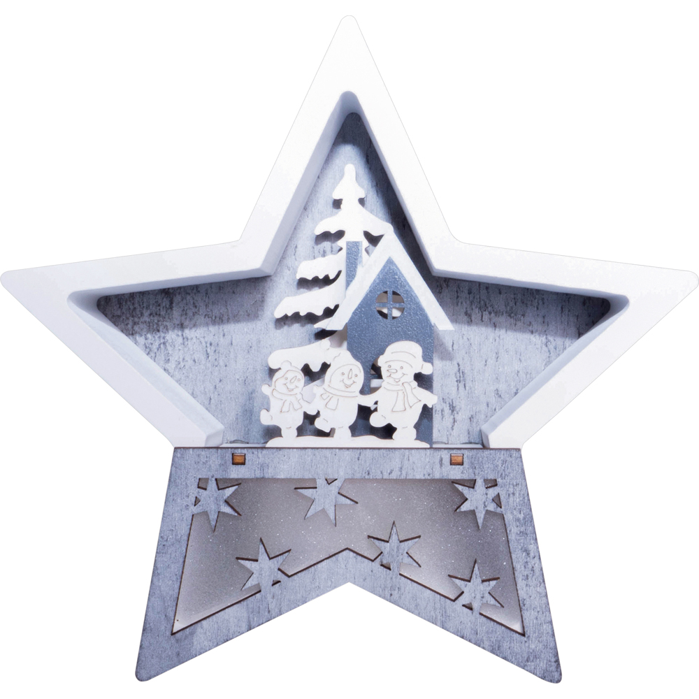 Xmas Haus White and Grey LED Christmas Wooden Star Decoration Image 1
