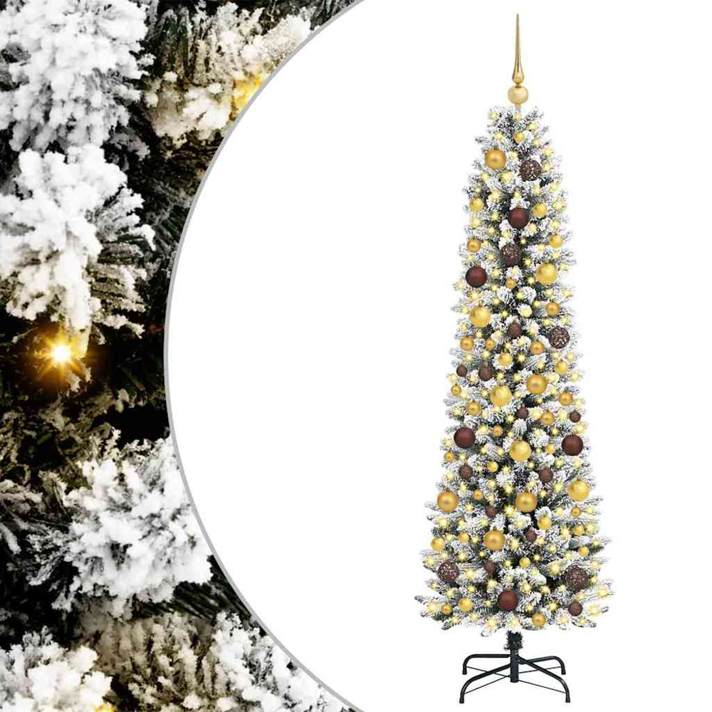 vidaXL Pre-Lit Gold Baubles Artificial Snow Flocked Christmas Tree 6ft Image 2