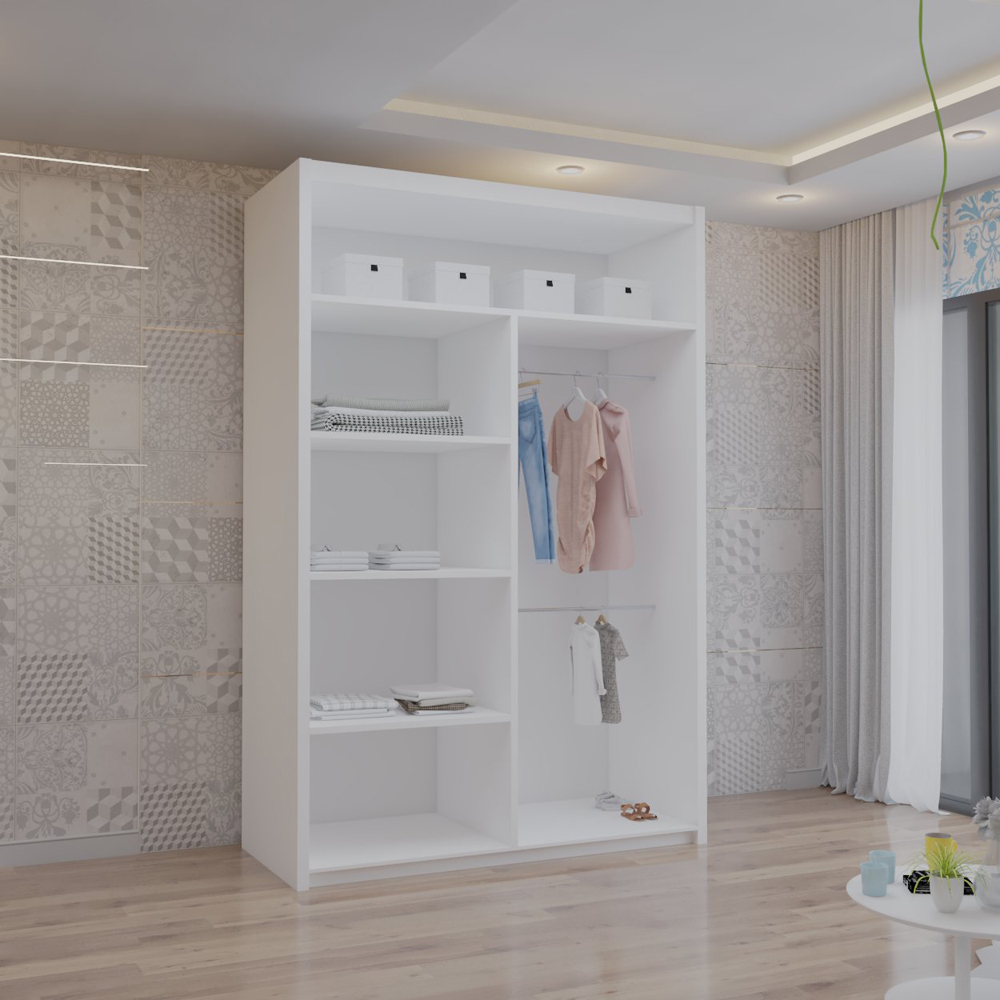 M N Furniture Venece 2 Door White Mirrored Sliding Wardrobe 120cm Image 3
