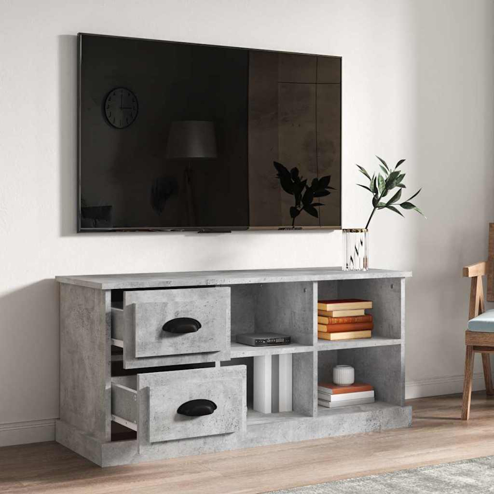 vidaXL 2 Drawer 4 Shelf Concrete Grey TV Cabinet Image 9