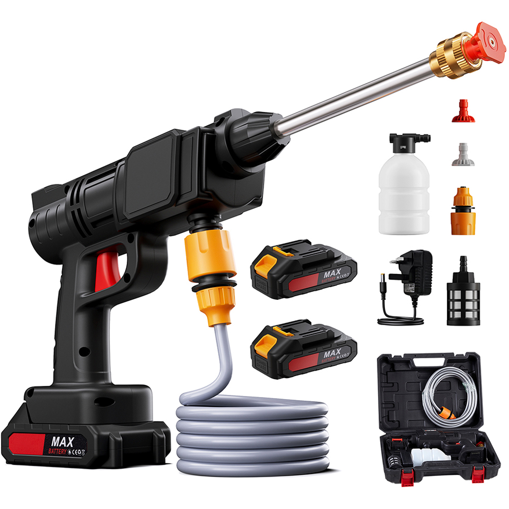 Living and Home Black Electric Cordless Handheld Pressure Washer with 2 Battery Image 1