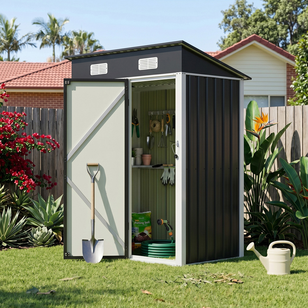 Living and Home 5 x 3ft Black Pent Quick Assembly Metal Garden Storage Shed Image 2