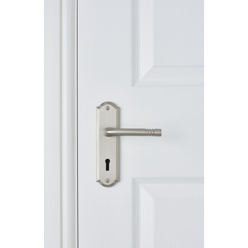 Wilko Madrid Satin Nickel Lock Door Handle Wilko