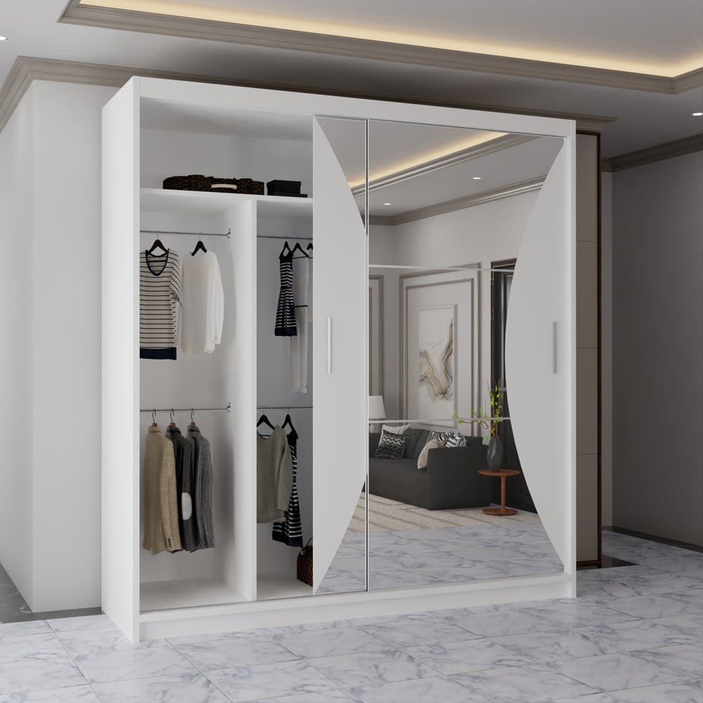 Sliding Wardrobes 4U California 2 Door White Wide Curved Mirrored Wardrobe Image 5