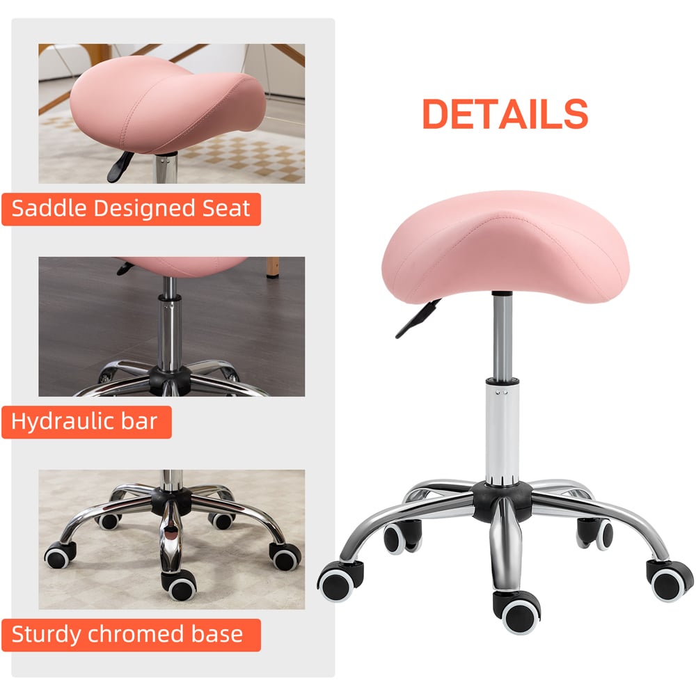 Portland Pink PU Leather Adjustable Saddle Stool with Moulded Padded Seat Image 6