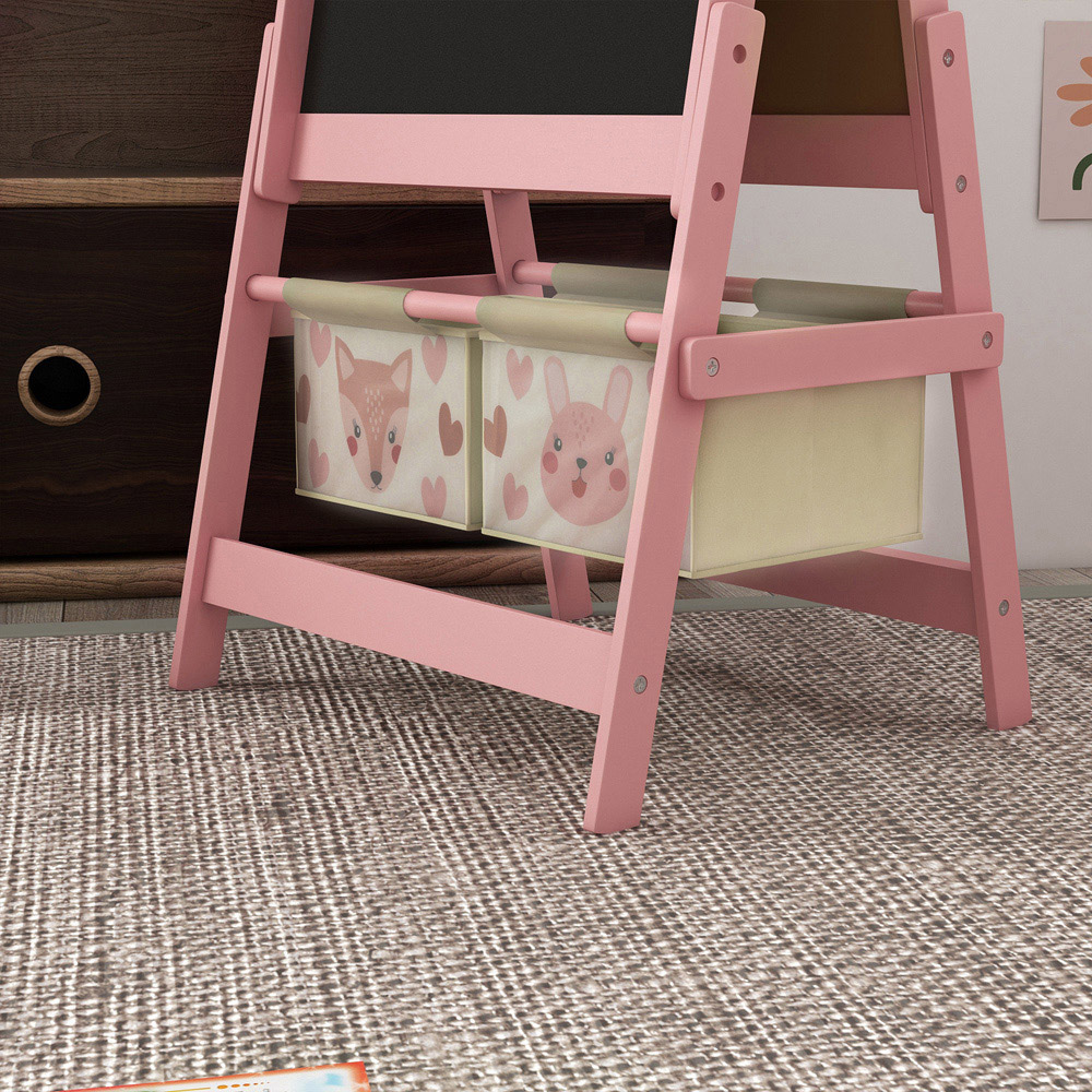Tommy Toys 3-in-1 Kids Pink Animal Theme Double Sided Easel with Paper Roll and Storage Image 4