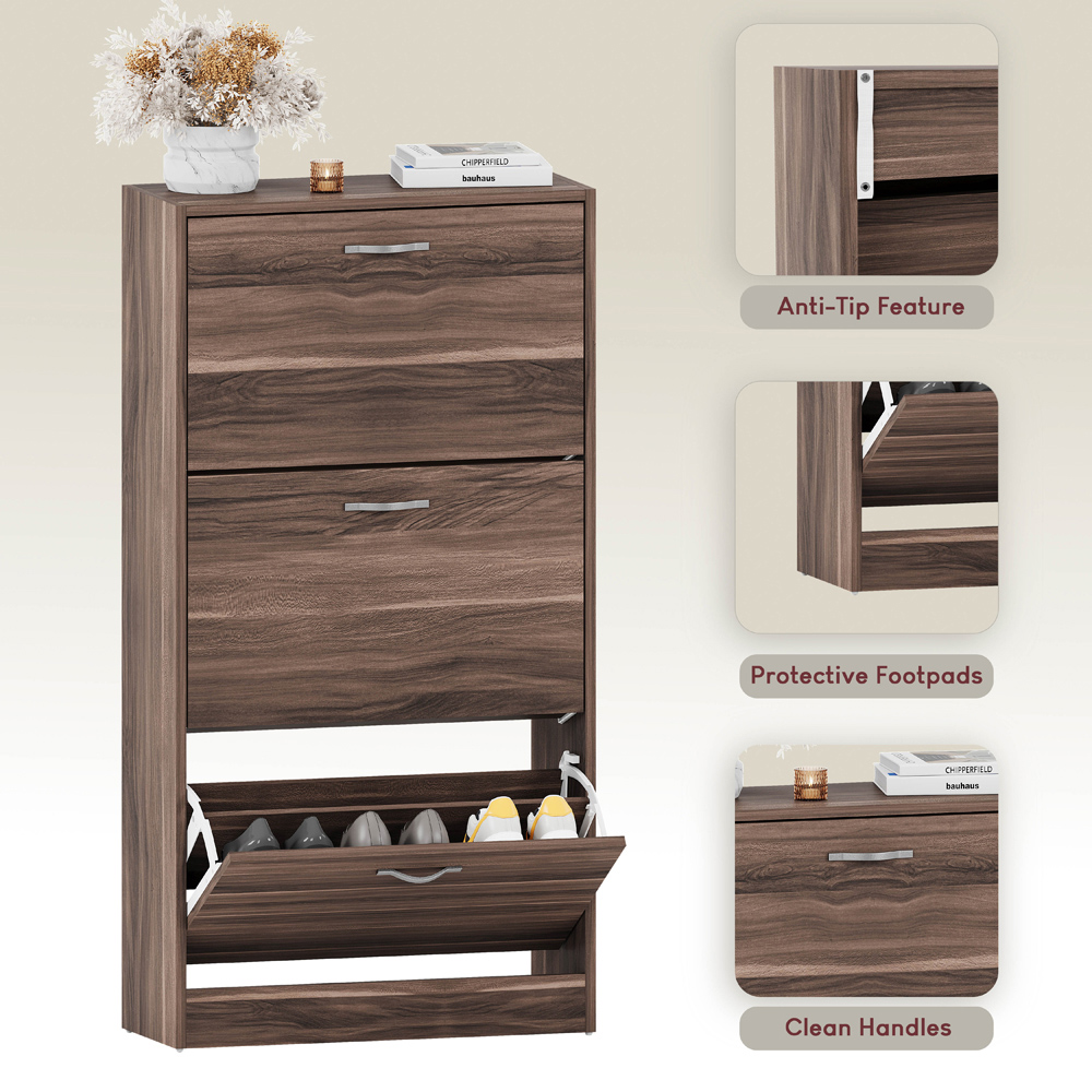 VIDA DESIGNS Walnut 3-Drawer Shoe Cabinet Rack Image 5