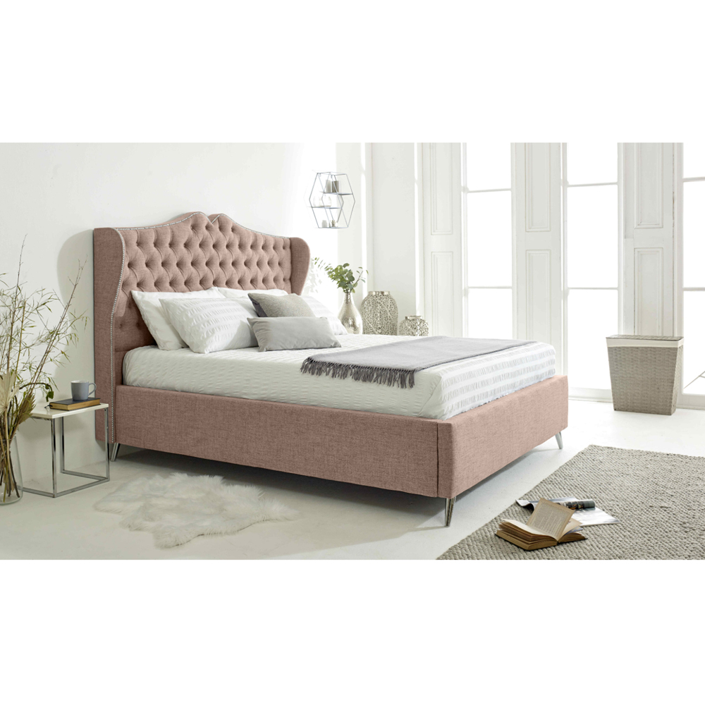Eleganza Vanessa Single Oatmeal Grampian Fabric Bed Frame with Headboard Image 3