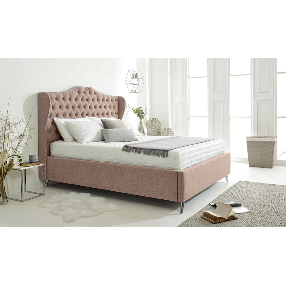 Eleganza Vanessa Super King Size Oatmeal Grampian Fabric Bed Frame with Headboard Image 3