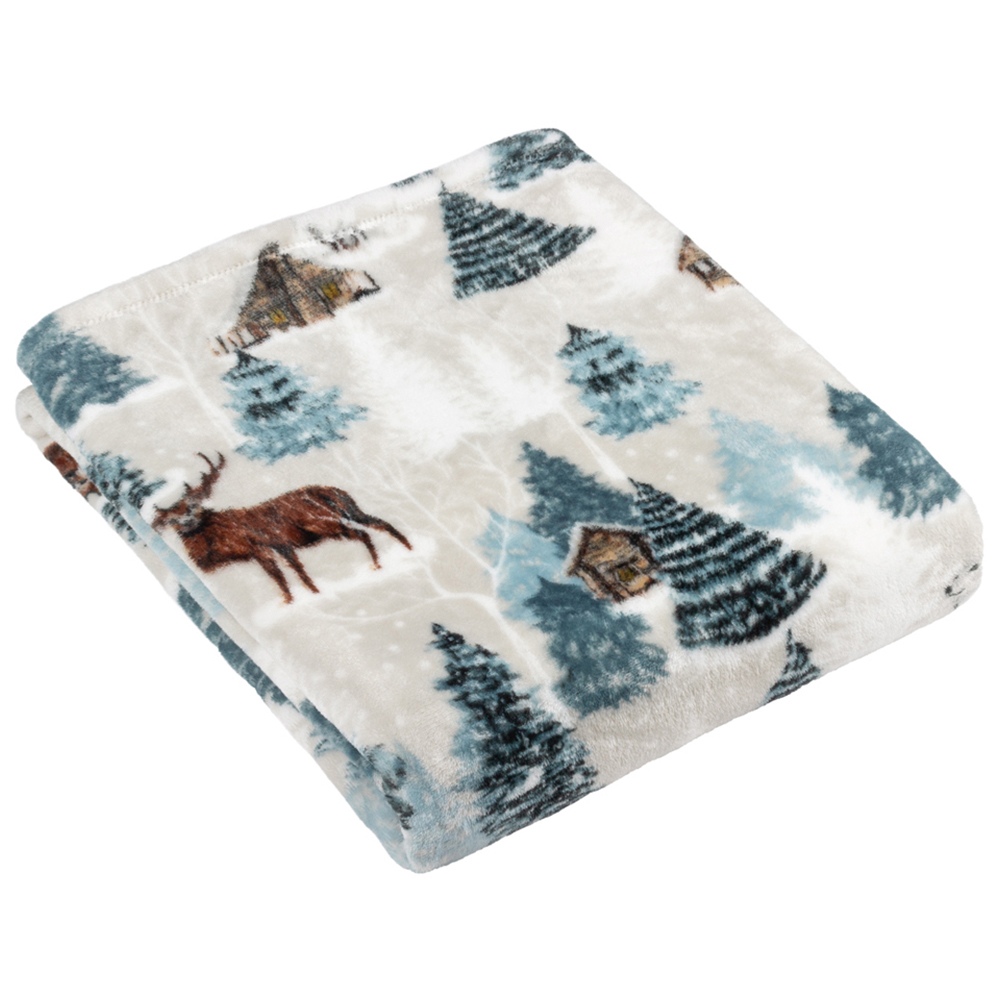 furn. Arcticus White and Blue Animal Fleece Throw 130 x 150cm Image 1