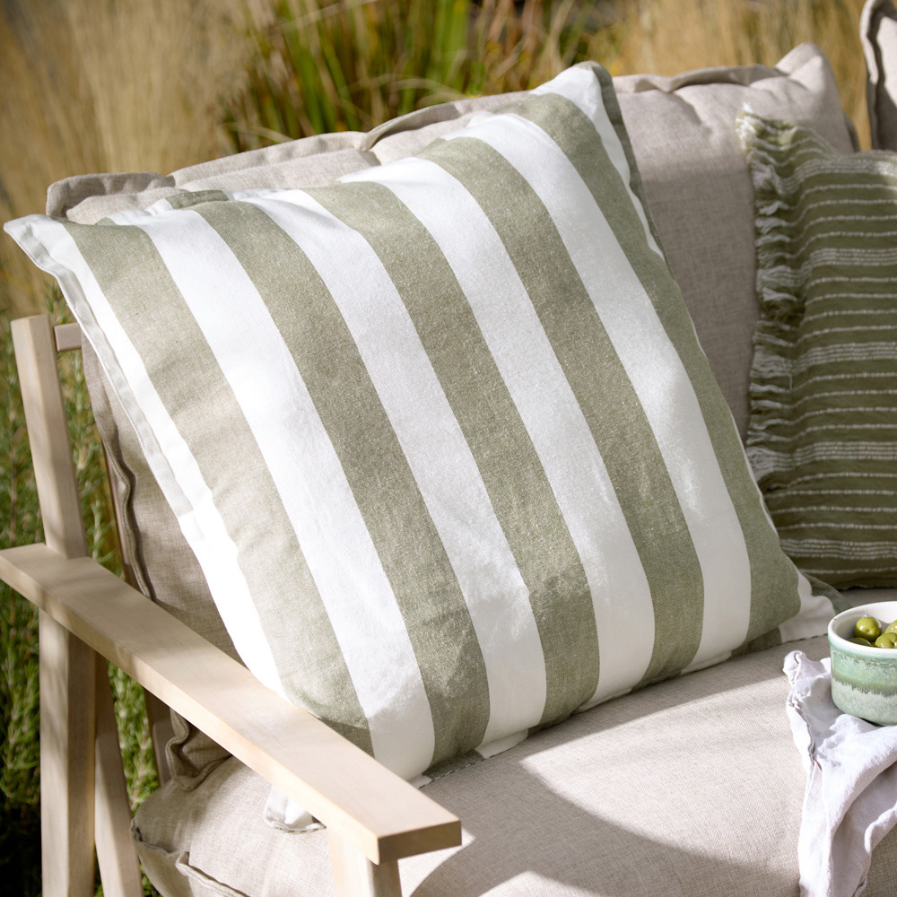 Yard Hayle Green Stripe Cotton Reversible Cushion 50 x 50cm Image 2