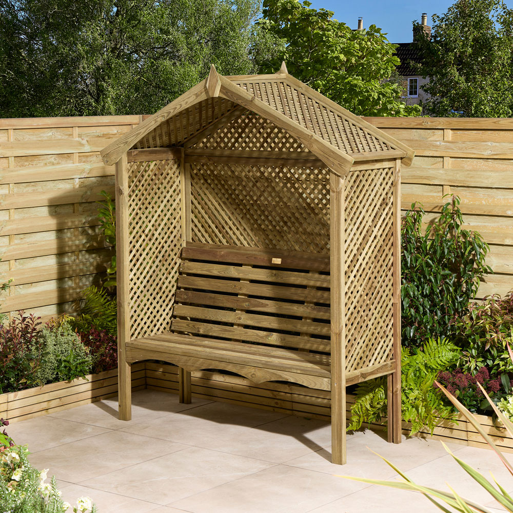 Rowlinson Marrakesh 3 Seater 7 x 6 x 2ft Natural Wooden Arbour Image 6