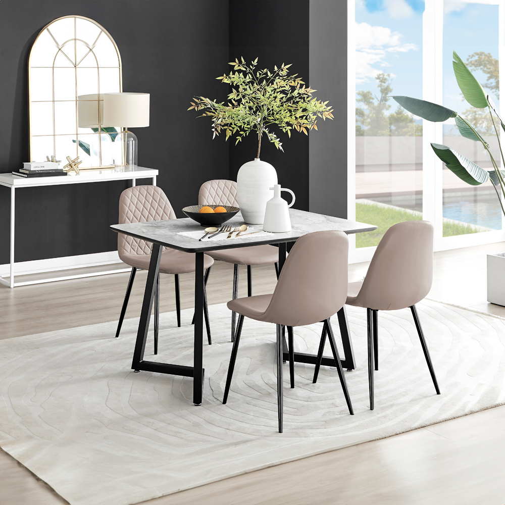Furniturebox Copeland Valera Marble Effect 4 Seater Dining Set White Cappuccino and Black Image 7