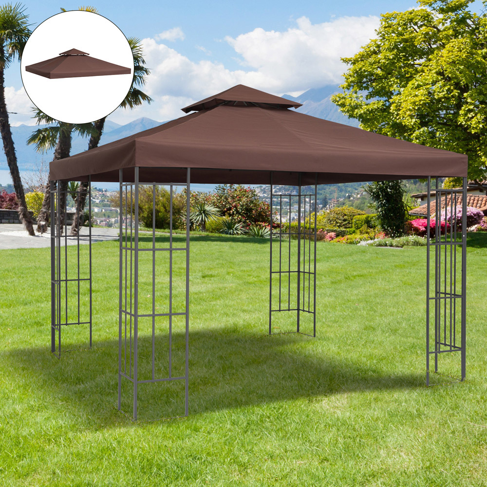Outsunny 3 x 3m 2 Tier Coffee Polyester Gazebo Canopy Replacement Cover Image 1
