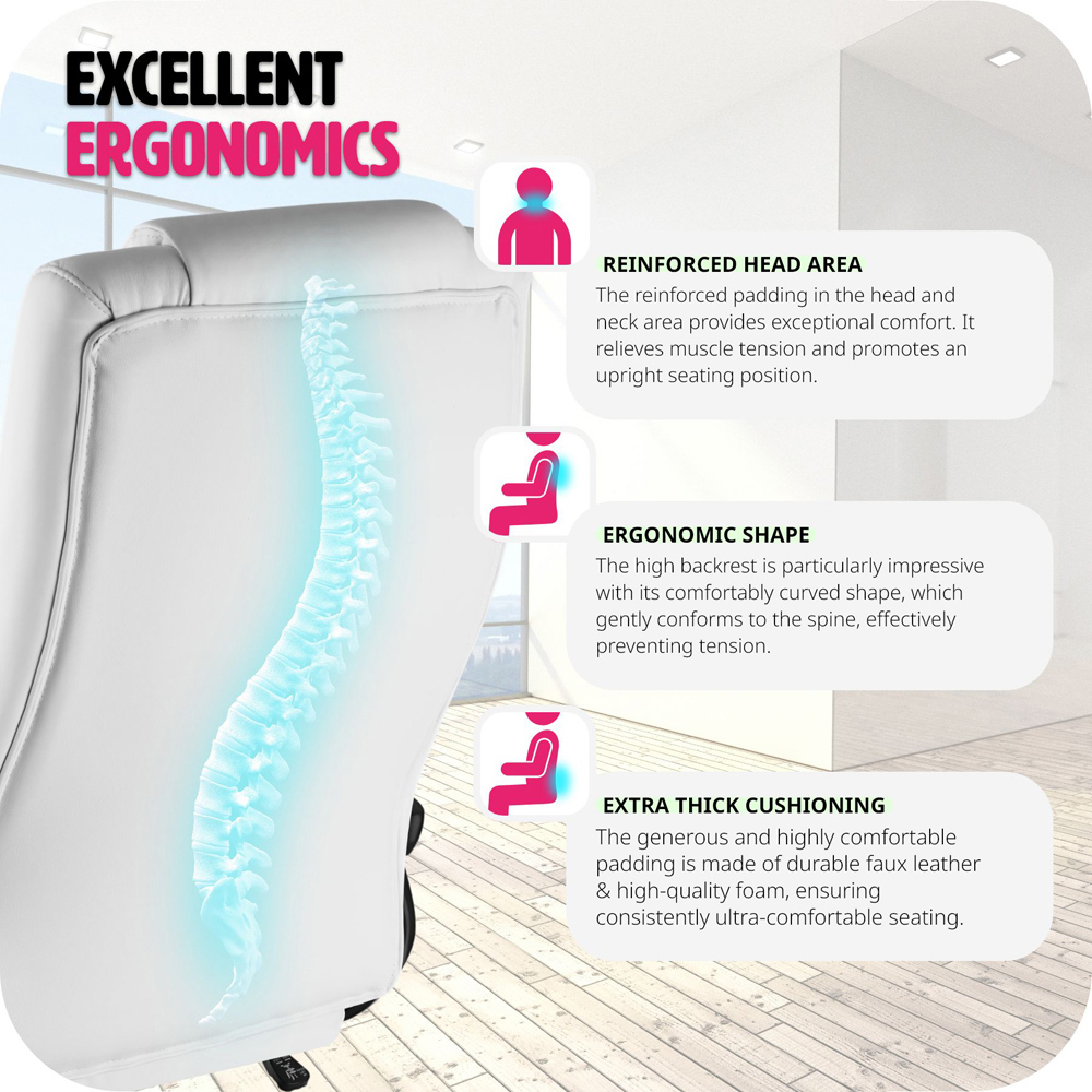 tectake White Office Chair with Padded Armrests Image 5