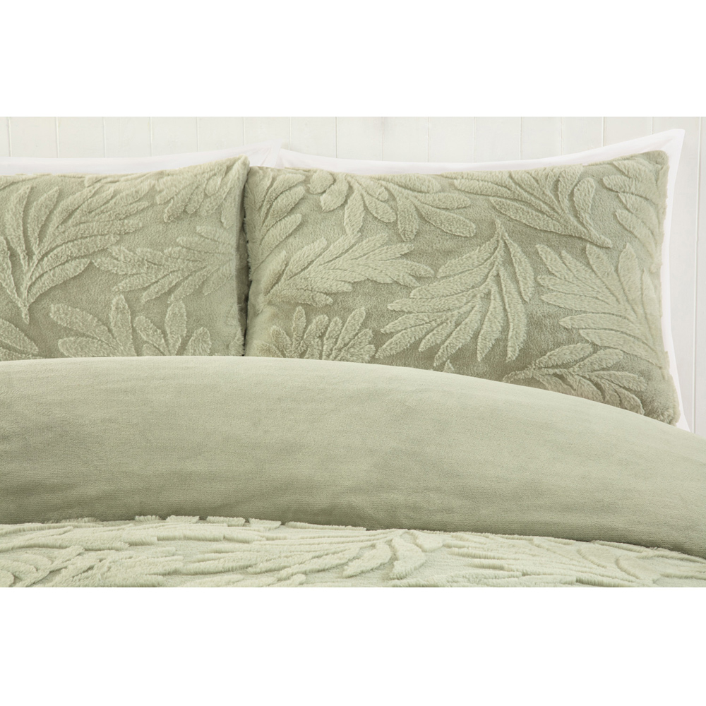 Embossed Leaves Faux Fur Duvet Set Sage Double Image 4