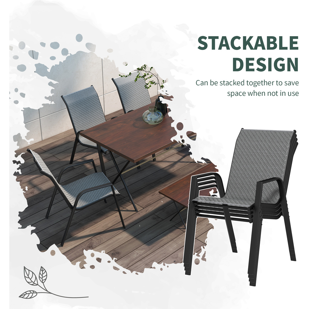 Outsunny Set of 4 Grey Rattan Stackable Garden Chair Image 5
