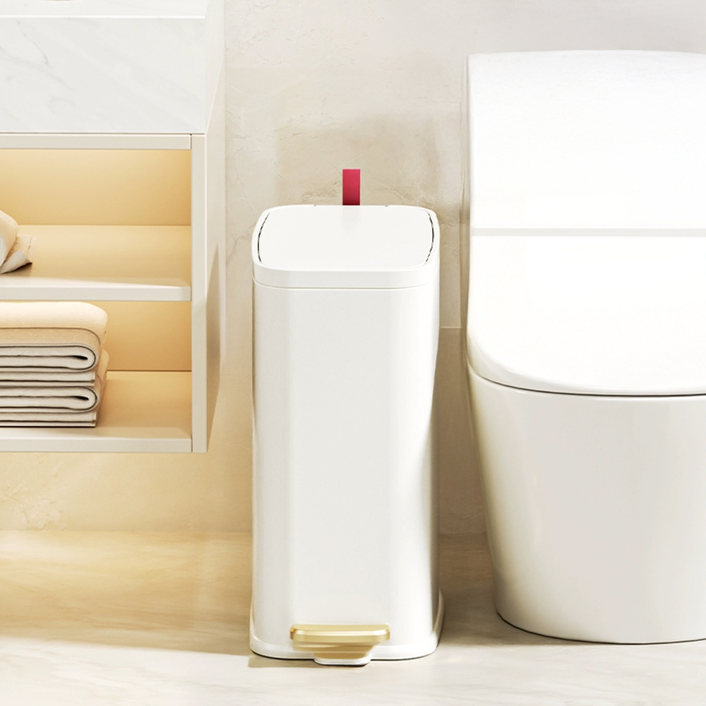 Living and Home Creamy White Slim Rubbish Bin with Soft Close Lid 5L Image 7