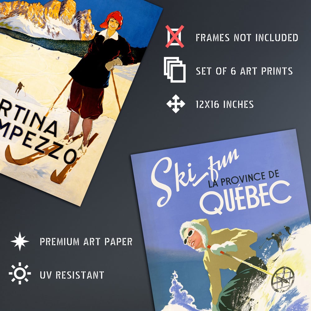 Artery8 Vintage Austria Italy Poland Canada Winter Skiing Wall Art Print 30 x 41cm 6 Pack Image 4