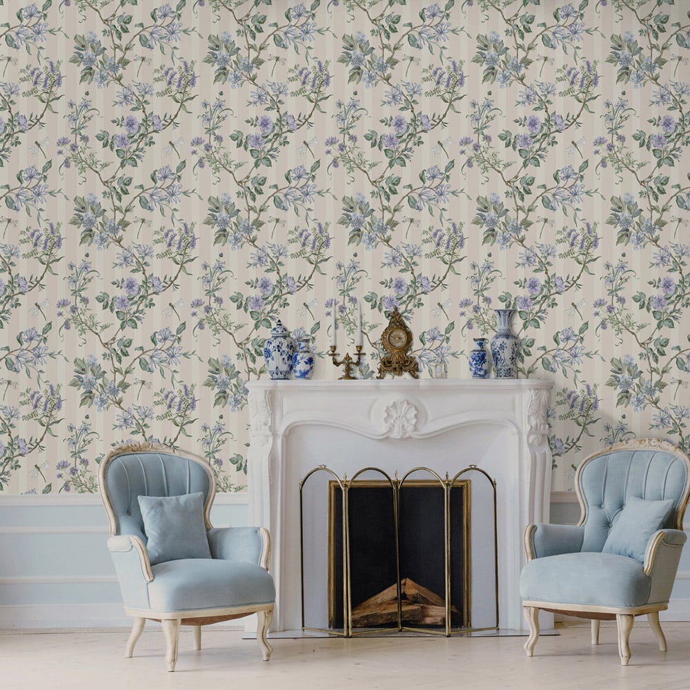 Holden Decor Hampton Gardens Neutral and Blue Wallpaper Image 3