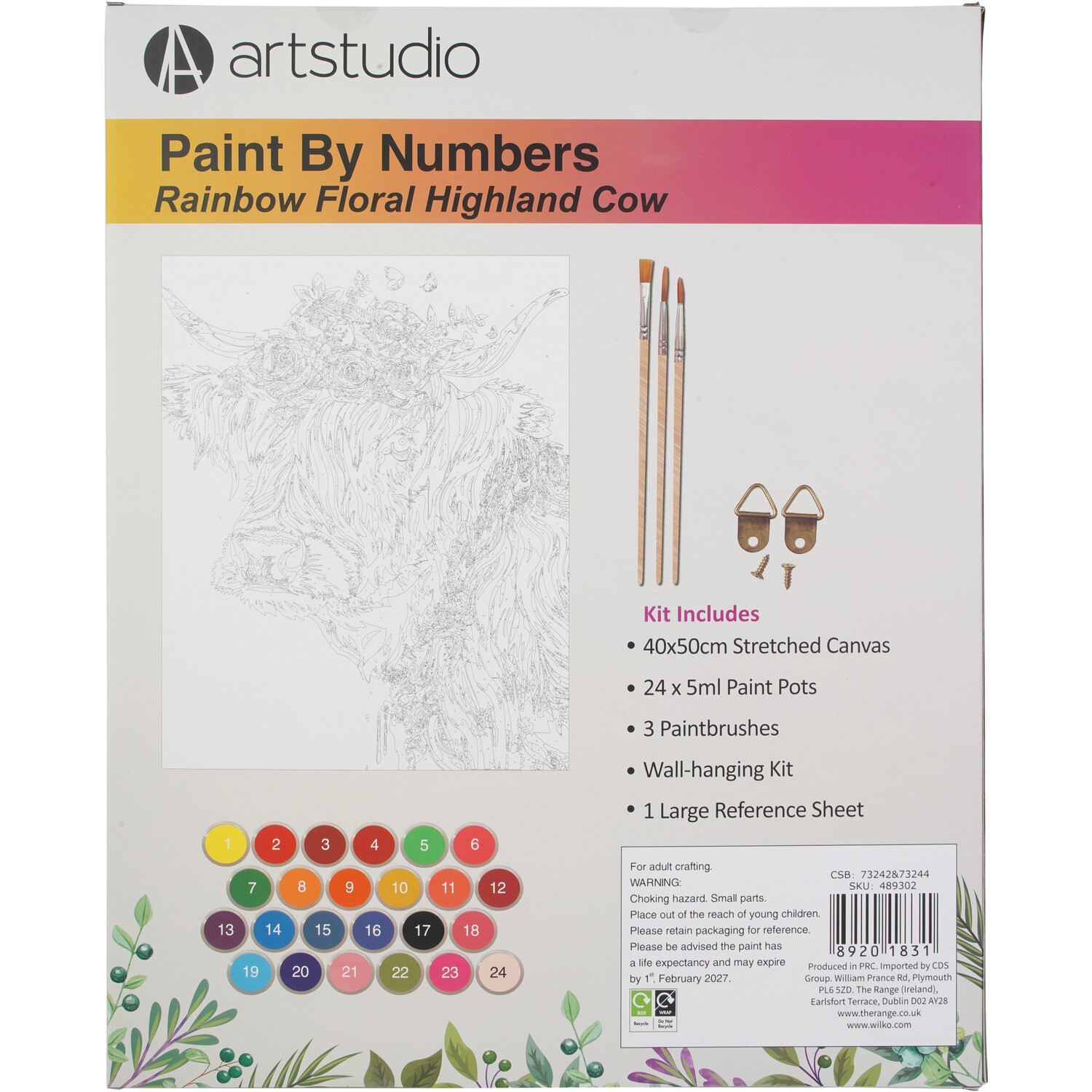 Paint By Numbers Rainbow Floral Highland Cow Kit Image 3