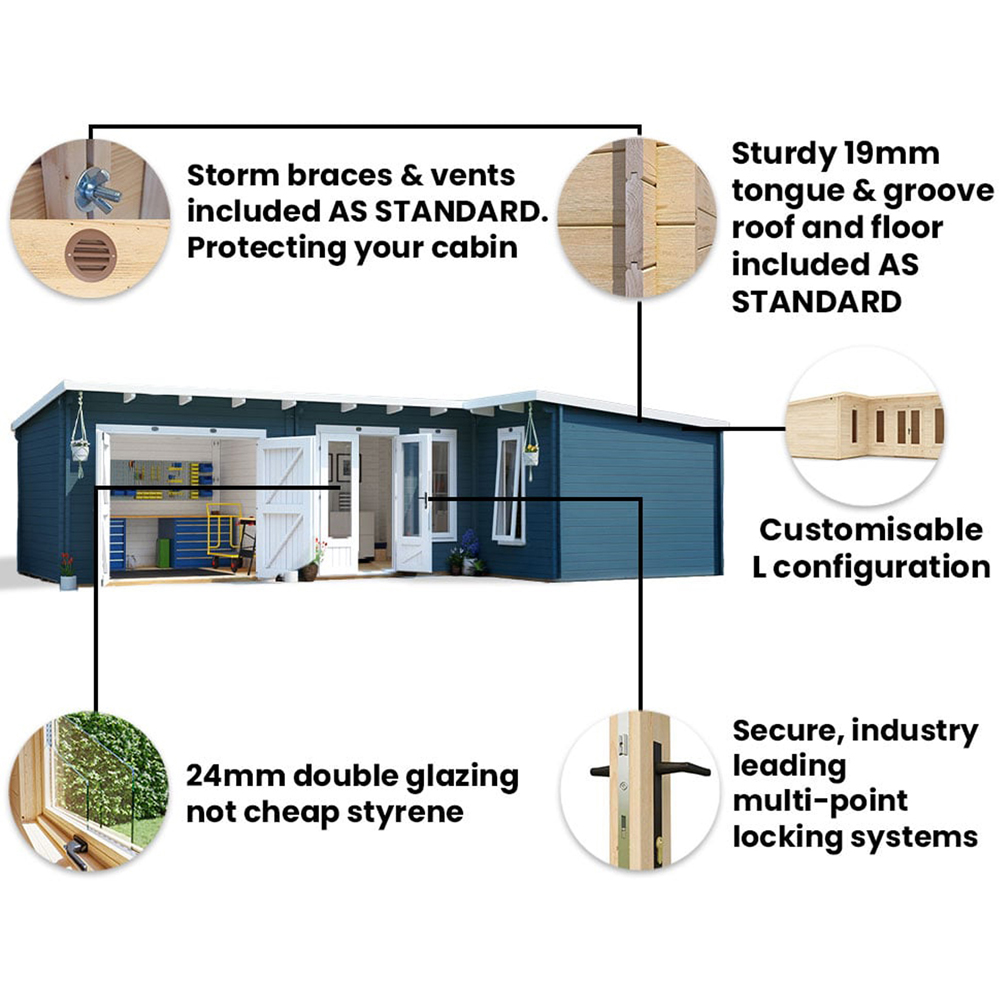 Dunster House HellWolf 30 x 16ft Brown L-Shaped Double Glazed Pent Garden Log Cabin Image 6