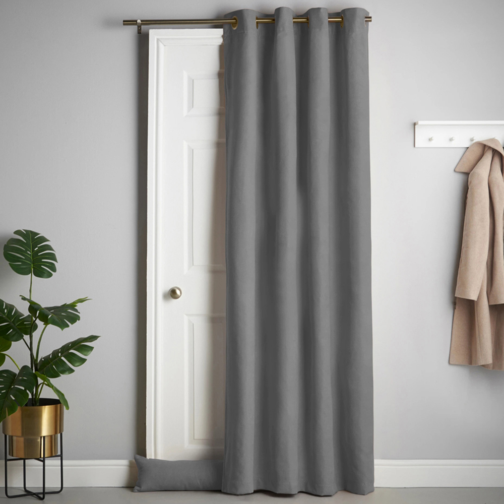 Alan Symonds Slate Velvet Chenille Blackout Ring Top Eyelet Curtains 137 x 213cm Image 1