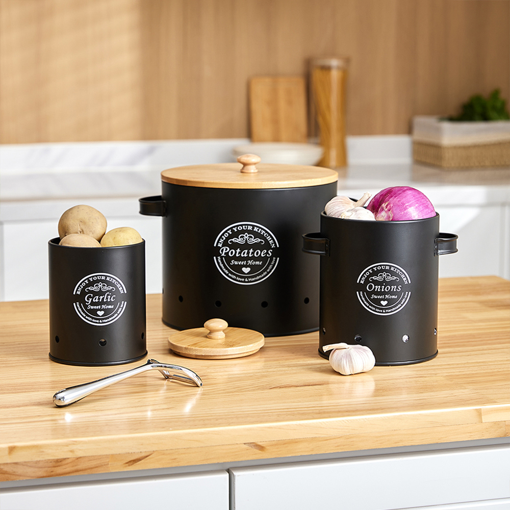 H&O Direct Black Kitchen Storage Bin Set Image 2