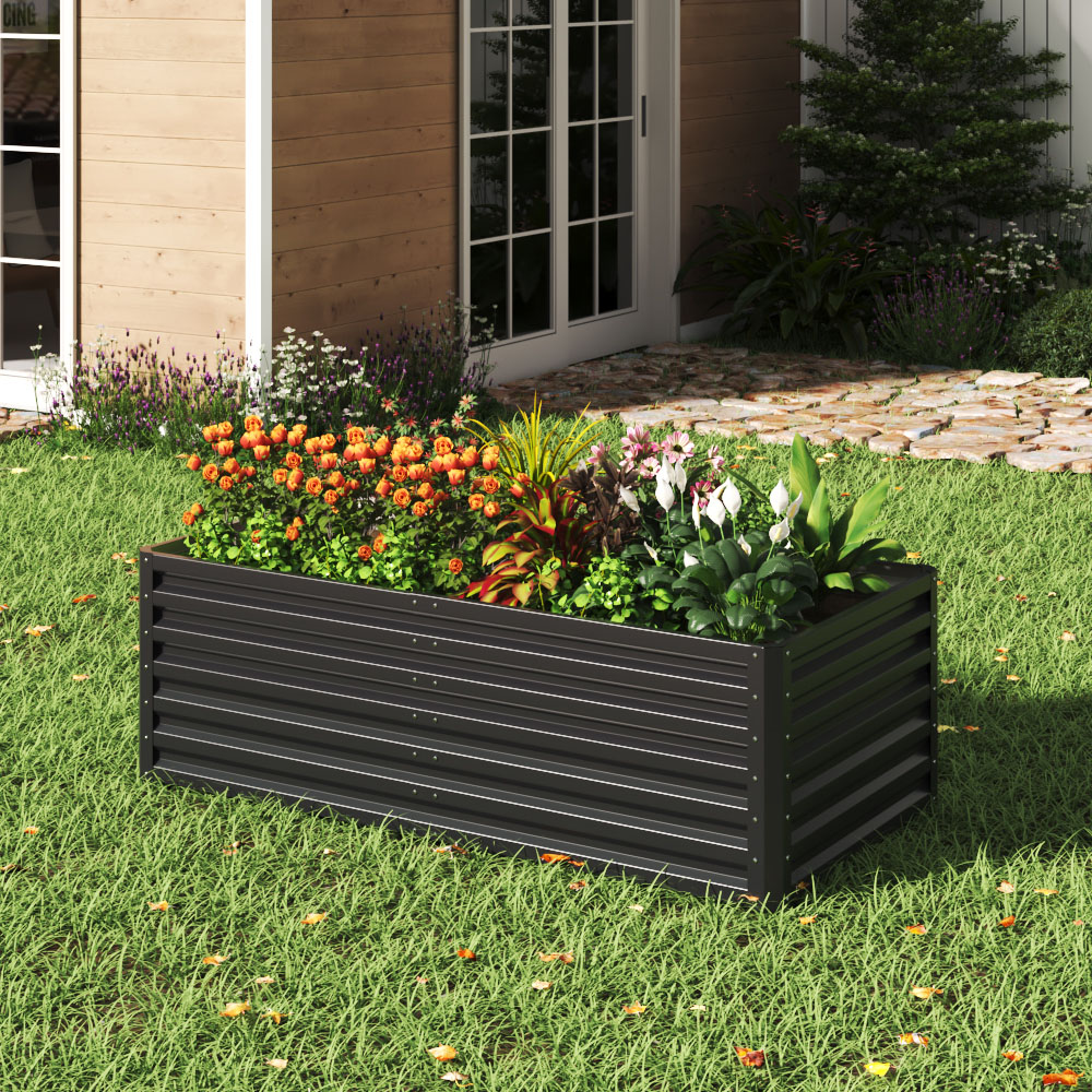 Living and Home Anthracite Rectangular Galvanised Steel Raised Garden Bed 57 x 180 x 90cm Image 5