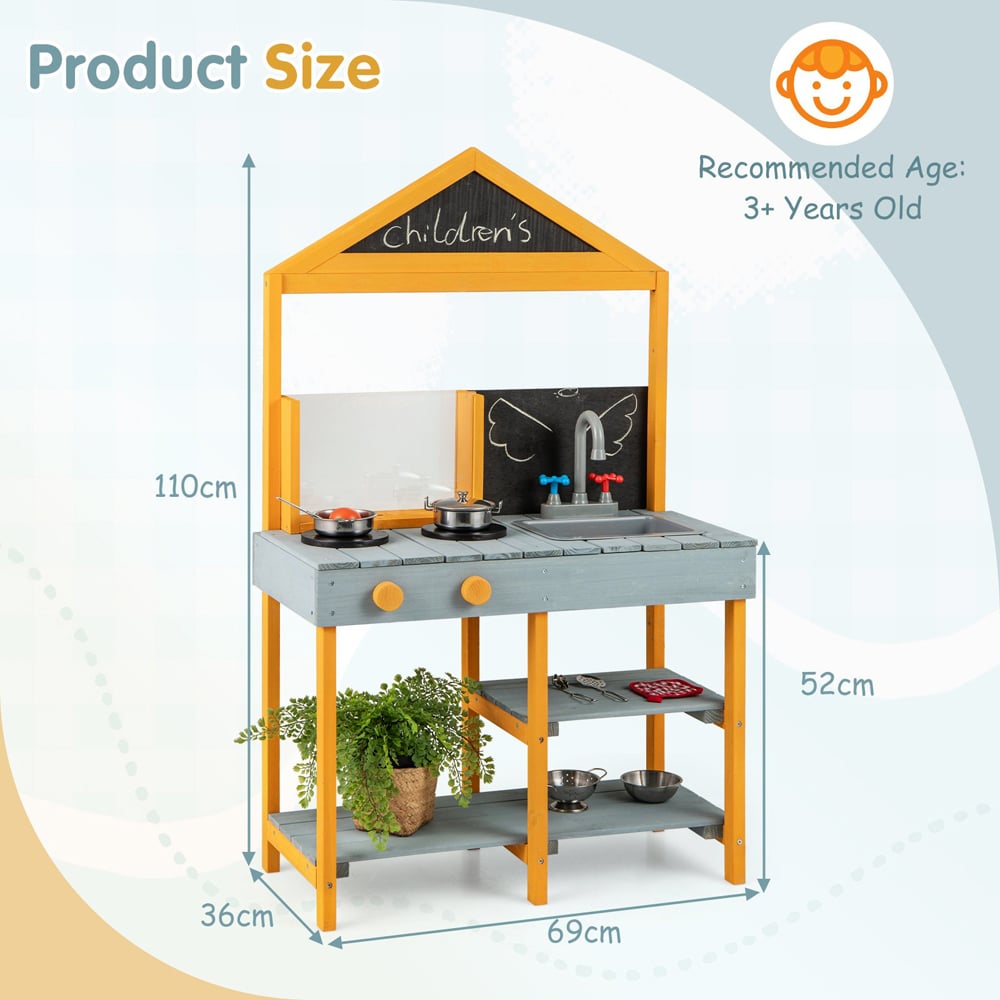 Costway Kids Blue Kitchen Play Set with Root Viewer Planter Rotatable Faucet Image 7