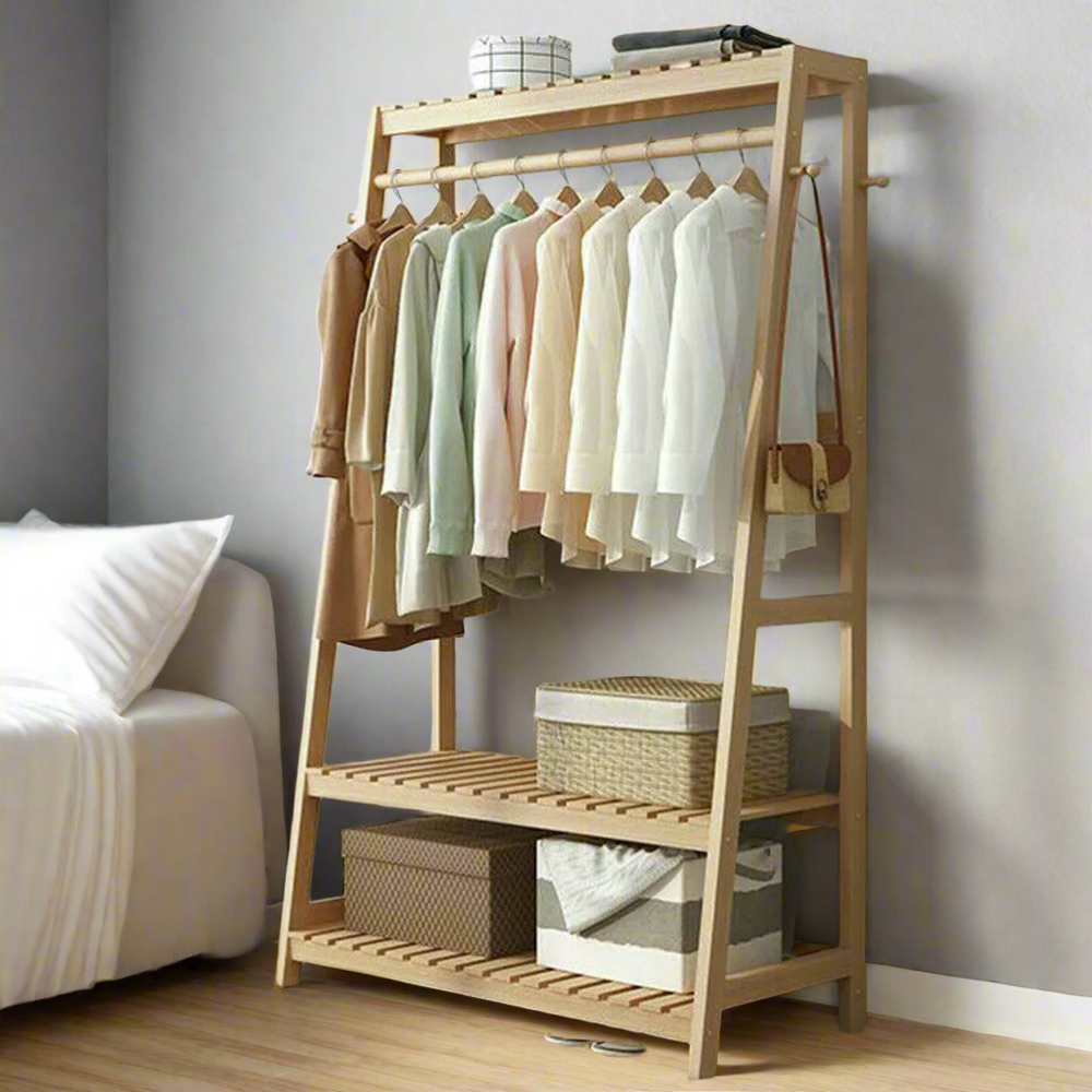 Modcraft 2 Shelf 10 Hooks Bamboo Clothes Rail Rack Image 3
