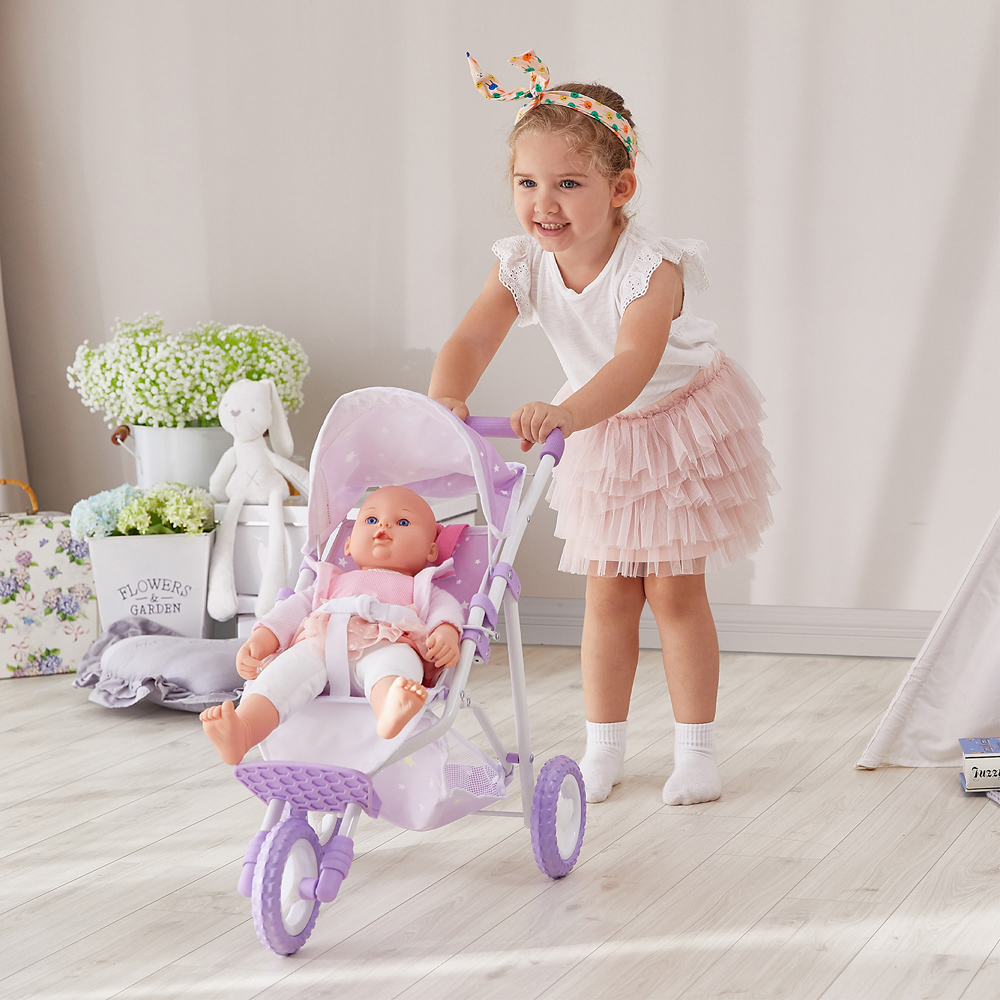 Teamson Kids Olivia's Little World Purple and Stars Baby Doll Jogging Stroller Image 7