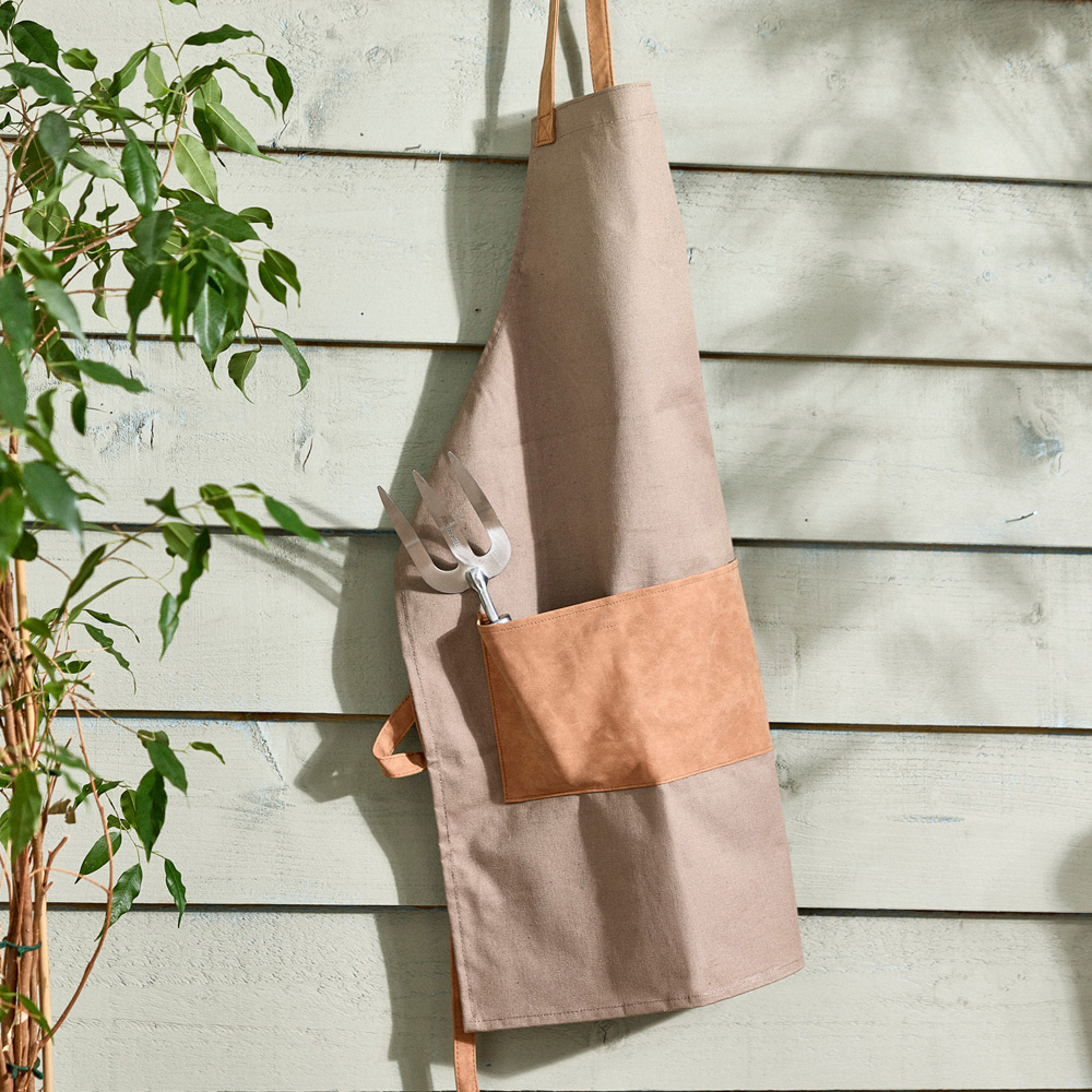 Dibor Khaki Canvas Gardening Apron with Pockets and Adjustable Ties Image 3