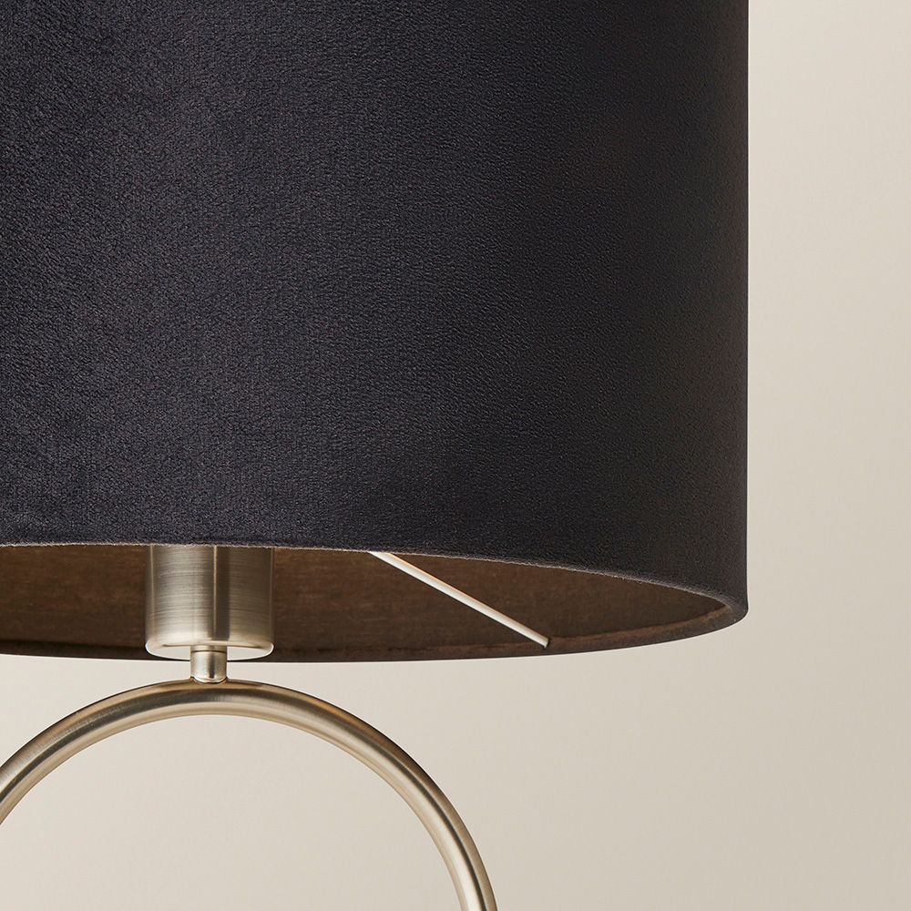 ValueLights Antonia Black Velvet Drum Lamp Shade Brushed Chrome Oval LED Table Lamp Image 3