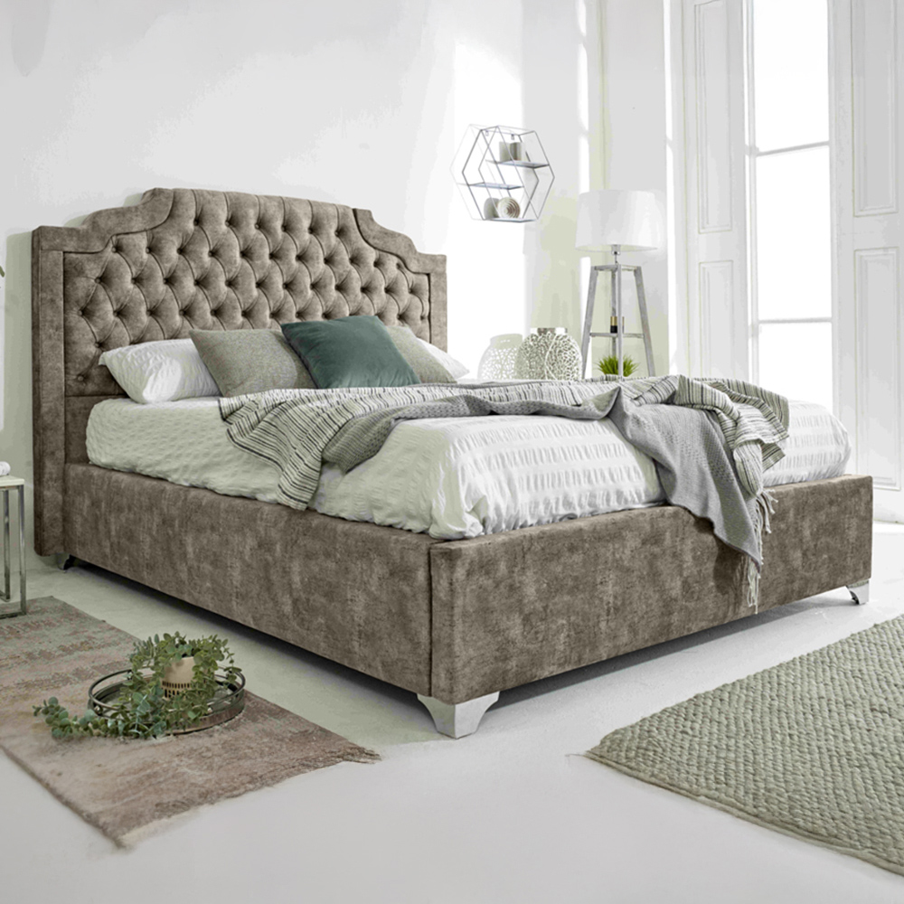 Eleganza Ryker Super King Size Taupe Oakland Fabric Bed Frame with Chesterfield Headboard Image 1