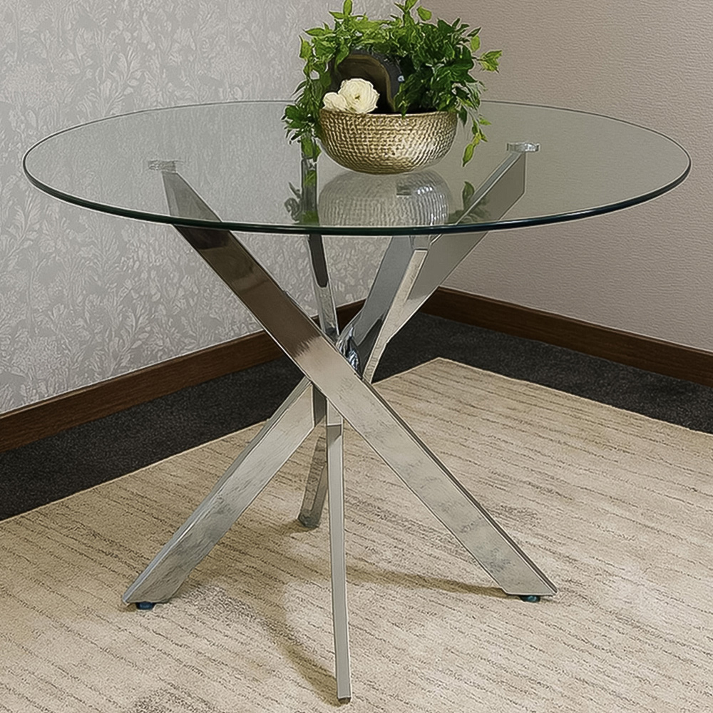 Kosy Koala Glass Round Dining Table with Chrome Legs Image 1